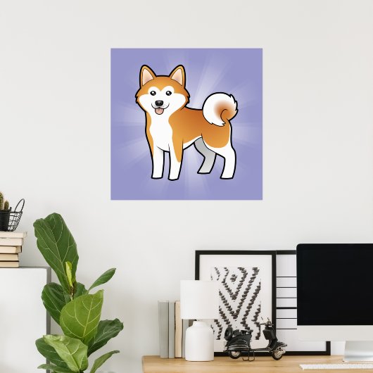Cartoon Akita Inu/Shiba Inu Poster (Thuiskantoor)