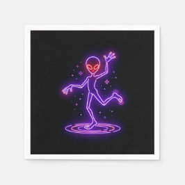 Cartoon Alien Dansend Tussen Kleine Sterexplosies Servet