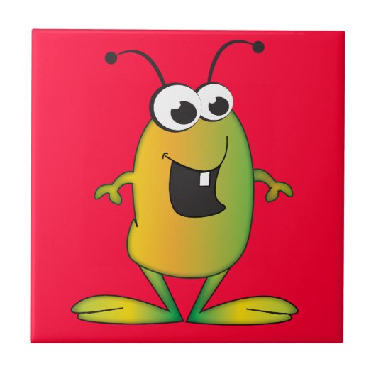 Cartoon Alien-invasie Tegeltje (Voorkant)