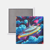 Cartoon Alien Spaceship Magneet (Voorkant / Achterkant)