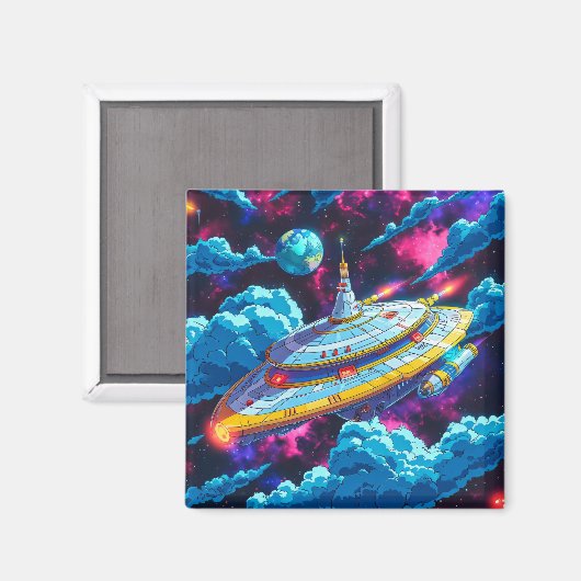 Cartoon Alien Spaceship Magneet (Voorkant / Achterkant)