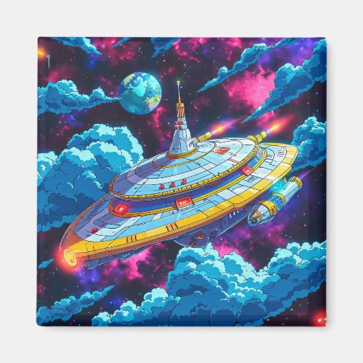 Cartoon Alien Spaceship Magneet (Voorkant)