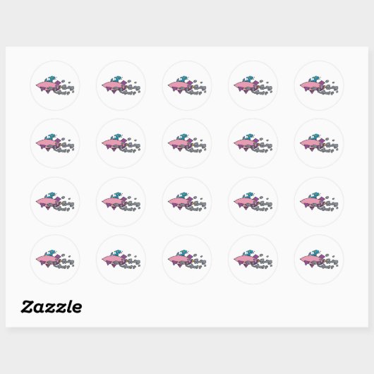 Cartoon Alien Spaceship Ronde Sticker (Vel)