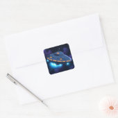 Cartoon Alien Spaceship Vierkante Sticker (Envelop)