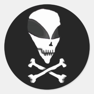 Cartoon Alien Sticker-Pirate Skull & Crossbones Ronde Sticker