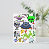 Cartoon Aliens Grays UFO Art Collage sheet Briefkaart (Staand voorkant)