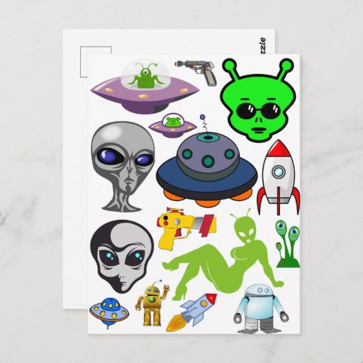 Cartoon Aliens Grays UFO Art Collage sheet Briefkaart (Voorkant / Achterkant)