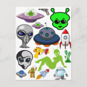 Cartoon Aliens Grays UFO Art Collage sheet Briefkaart (Voorkant)