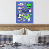 Cartoon Aliens Grays UFO Art Collage sheet Canvas Afdruk (Insitu (Slaapkamer))