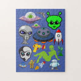 Cartoon Aliens Grays UFO Art Collage sheet Legpuzzel