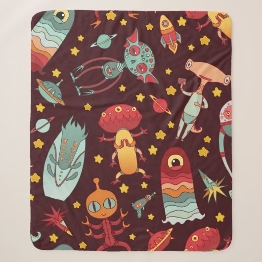 Cartoon aliens vintage seamless pattern. sherpa deken (Voorkant)