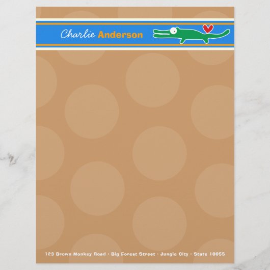 Cartoon Alligator Fun Personal Custom Letterhead Persoonlijk Briefhoofd (Voorkant)