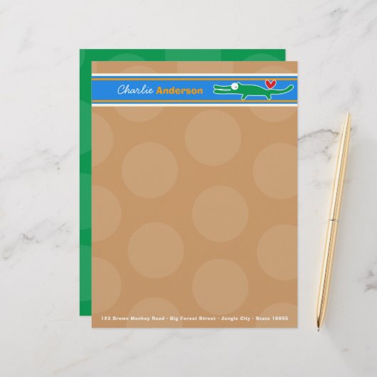 Cartoon Alligator Fun Personal Custom Letterhead Persoonlijk Briefhoofd (Voorkant / Achterkant in situ)