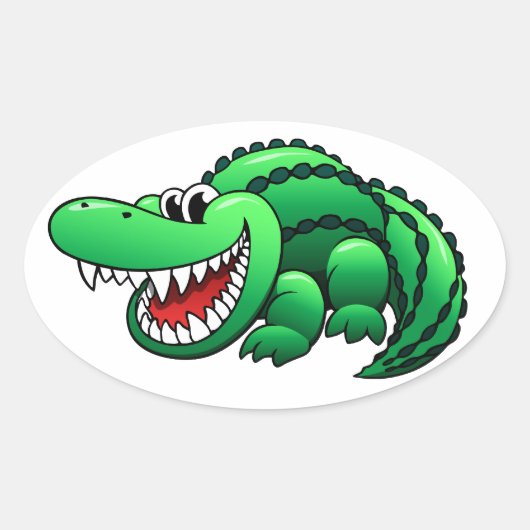 Cartoon Alligator Ovale Sticker (Voorkant)