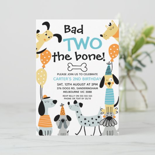 Cartoon als Bad Two The Bone Dogs 2nd Birthday Kaart (Staand voorkant)