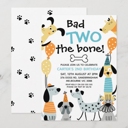 Cartoon als Bad Two The Bone Dogs 2nd Birthday Kaart (Voorkant / Achterkant)