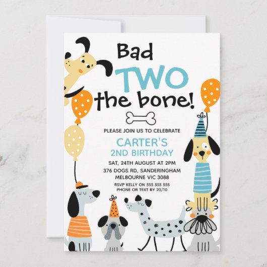 Cartoon als Bad Two The Bone Dogs 2nd Birthday Kaart (Voorkant)