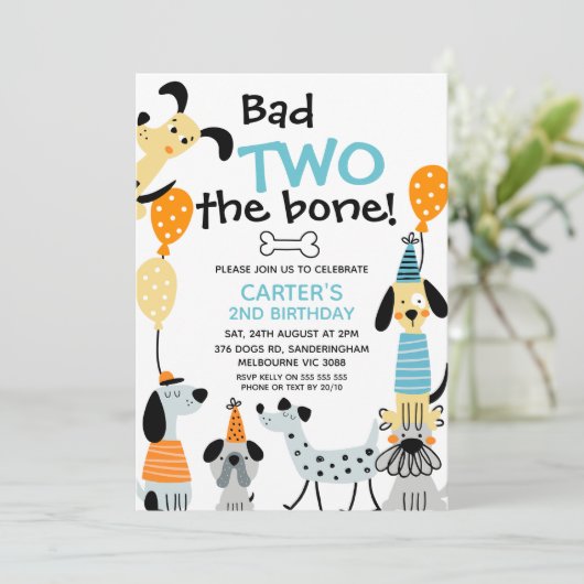 Cartoon als Bad Two The Bone Dogs 2nd Birthday Kaart (Staand voorkant)
