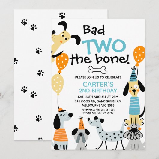 Cartoon als Bad Two The Bone Dogs 2nd Birthday Kaart (Voorkant / Achterkant)