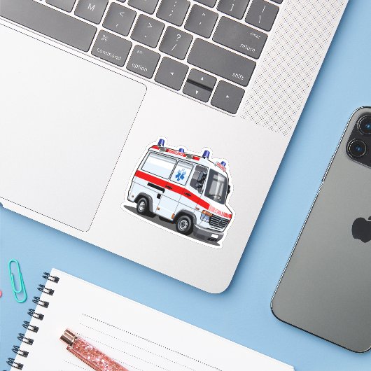 Cartoon Ambulance Auto Sticker (Laptop met iPhone)