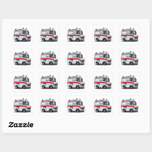 Cartoon Ambulance Auto Vierkante Sticker