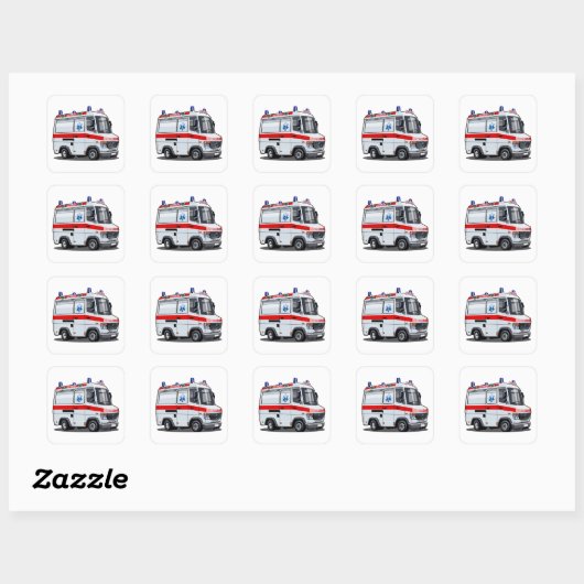 Cartoon Ambulance Auto Vierkante Sticker (Vel)