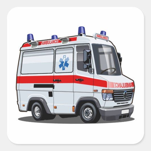 Cartoon Ambulance Auto Vierkante Sticker (Voorkant)