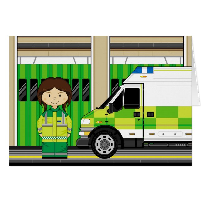 Cartoon Ambulance en EMT (Voorkant Horizontaal)