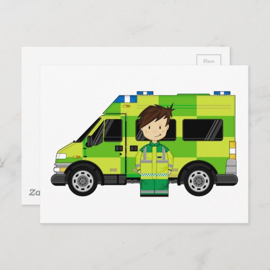 Cartoon Ambulance en EMT Briefkaart (Voorkant / Achterkant)