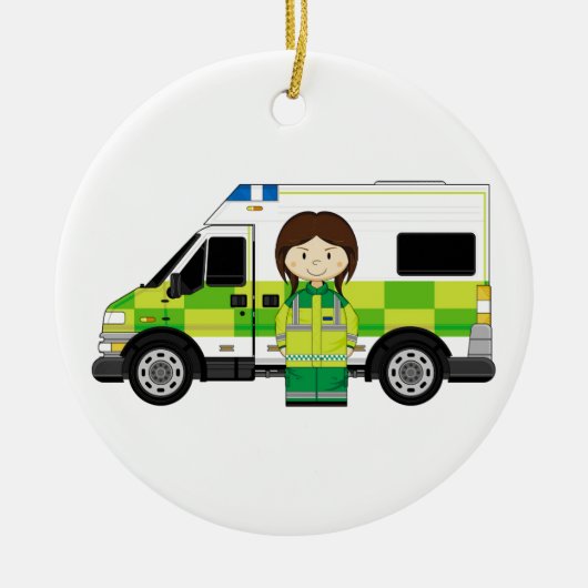 Cartoon Ambulance en EMT Keramisch Ornament (Voorkant)