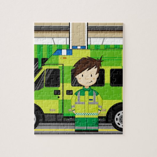 Cartoon Ambulance en EMT Legpuzzel (Verticaal)