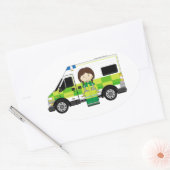 Cartoon Ambulance en EMT Ovale Sticker (Envelop)