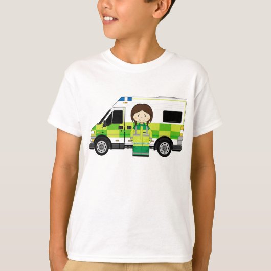Cartoon Ambulance en EMT T-shirt (Voorkant)