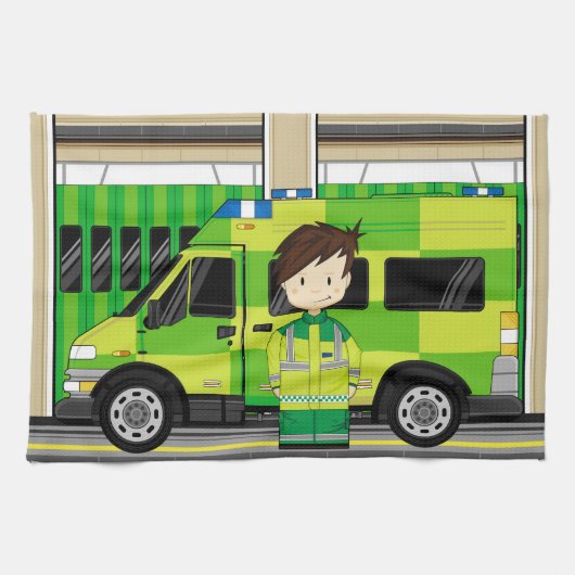 Cartoon Ambulance en EMT Theedoek (Horizontaal)