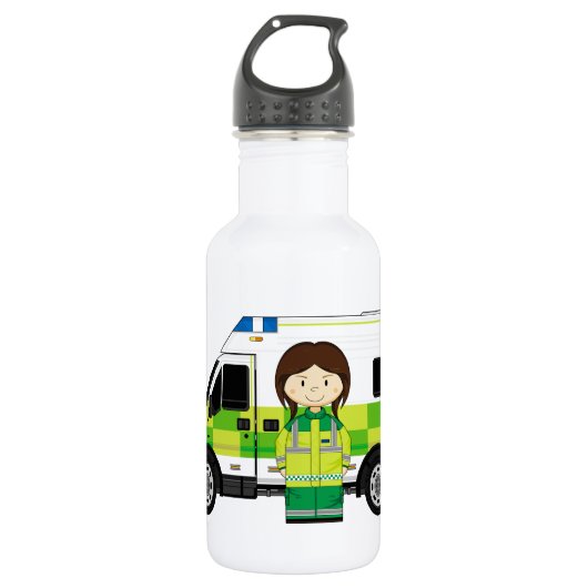 Cartoon Ambulance en EMT Waterfles (Voorkant)
