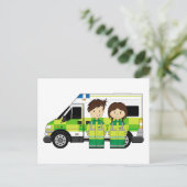 Cartoon Ambulance en EMT's Briefkaart (Staand voorkant)