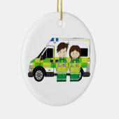 Cartoon Ambulance en EMT's Keramisch Ornament (Rechts)