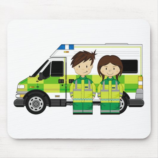 Cartoon Ambulance en EMT's Muismat (Voorkant)