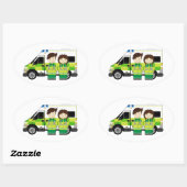 Cartoon Ambulance en EMT's Ovale Sticker (Vel)