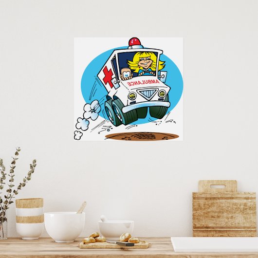 Cartoon Ambulance Poster (Keuken)