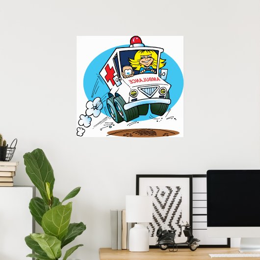 Cartoon Ambulance Poster (Thuiskantoor)