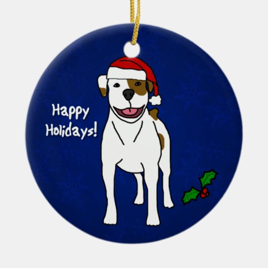 Cartoon American Bulldog kerstversiering Keramisch Ornament (Voorkant)