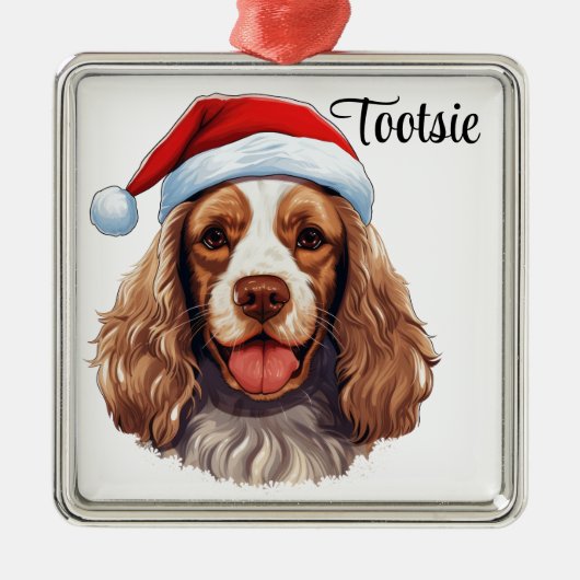 CARTOON AMERIKAANSE COCKER SPANIEL SANTA DOG METALEN ORNAMENT (Voorkant)