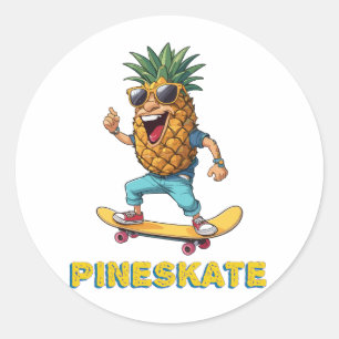 Cartoon Ananas met zonnebril op een skateboard Ronde Sticker