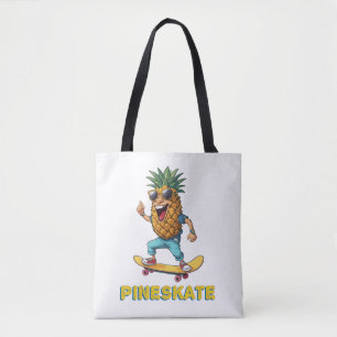 Cartoon Ananas met zonnebril op een skateboard Tote Bag