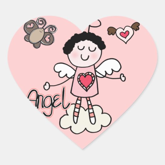 Cartoon Angel Hart Sticker (Voorkant)