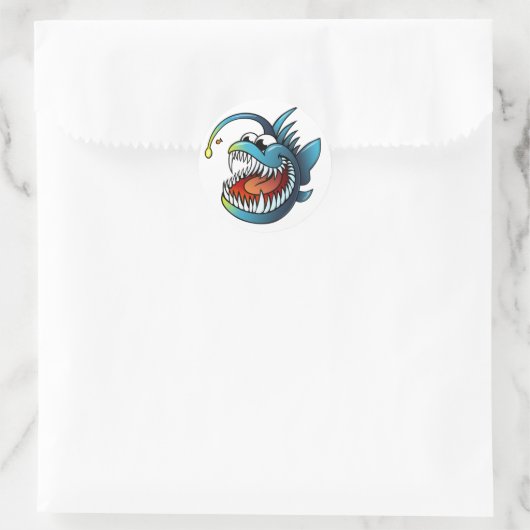 Cartoon Angler Fish Ronde Sticker (Tas)