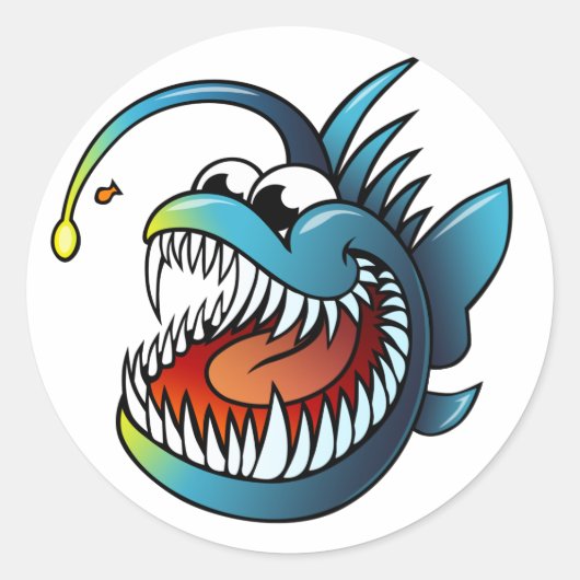 Cartoon Angler Fish Ronde Sticker (Voorkant)
