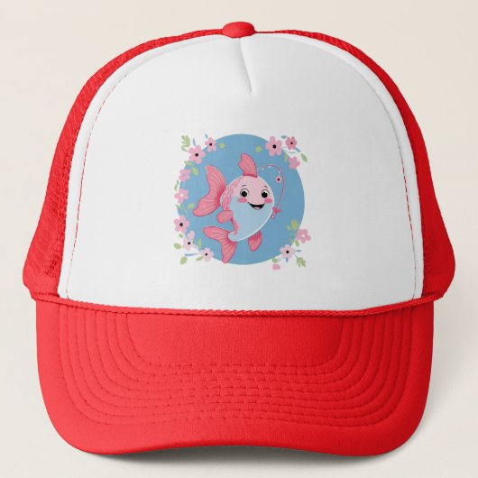 Cartoon Angler Girl T-Shirt Trucker Pet (Voorkant)