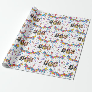 Cartoon Animal Birthday Wrapping Paper Schattige Cadeaupapier